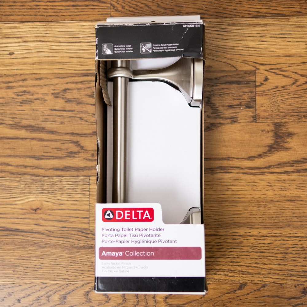 DELTA Amaya Collection Pivoting Toilet Paper Holder Satin Nickel Finish AMA50-SN